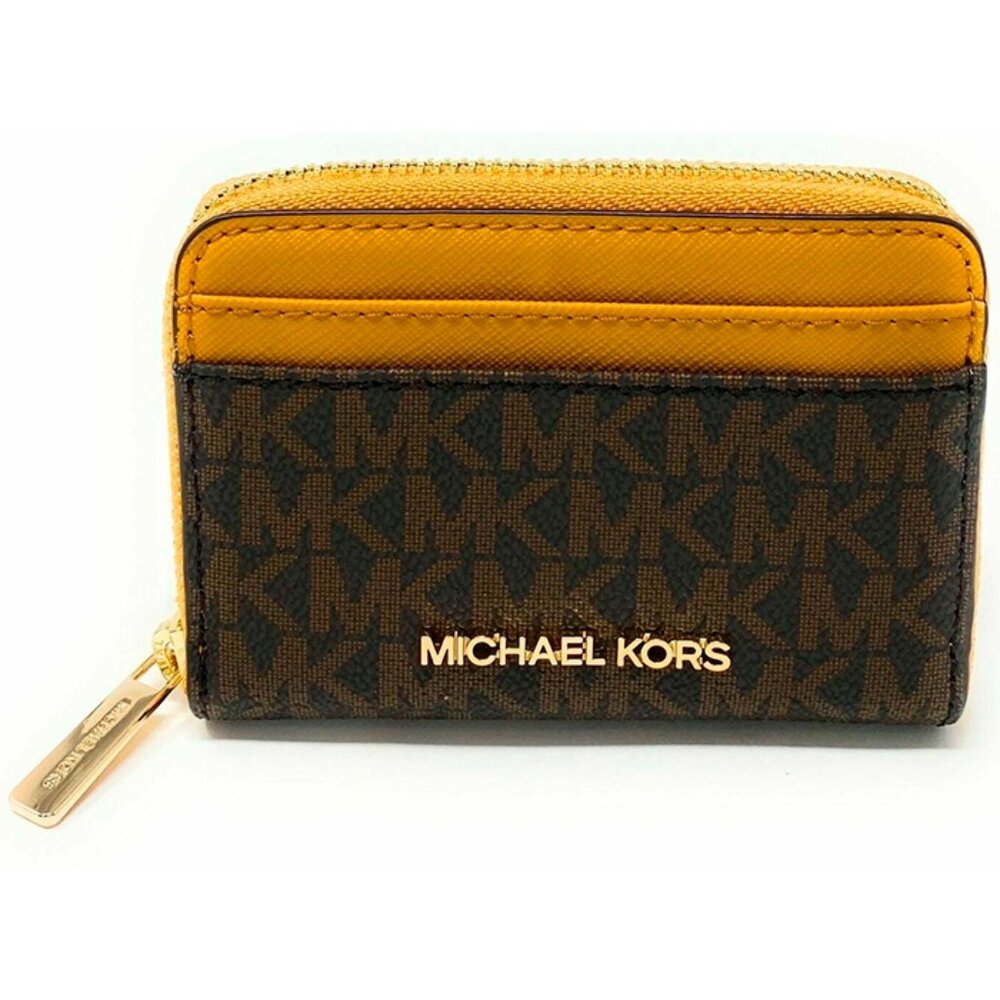 S Michael Kors Medium ZipAround Card Case Wallet Logo Brown 35H9GTVZ2B Marigold
